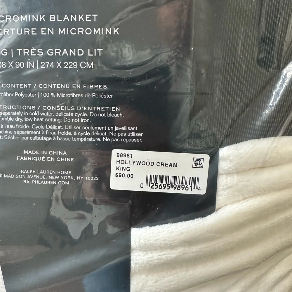 Lauren Ralph Lauren Hollywood Cream King Size Micromink Blanket - Picture 6 of 10